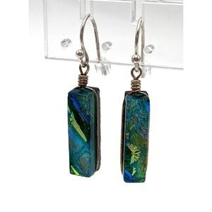925 Earnings Dichroic Glass Dangles Drops Marked Artisan